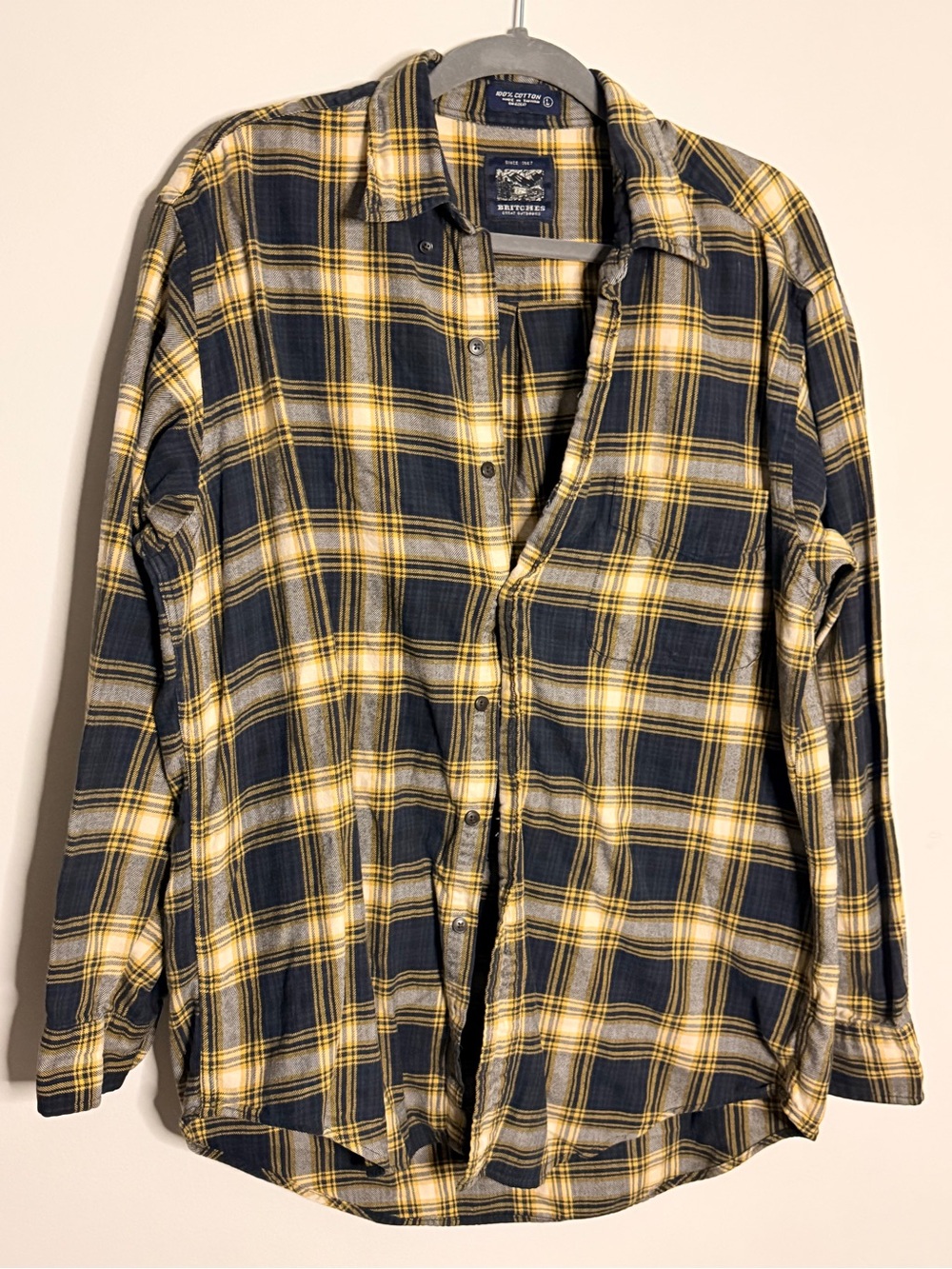Britches Yellow & Navy Plaid Long-Sleeve Button Shirt